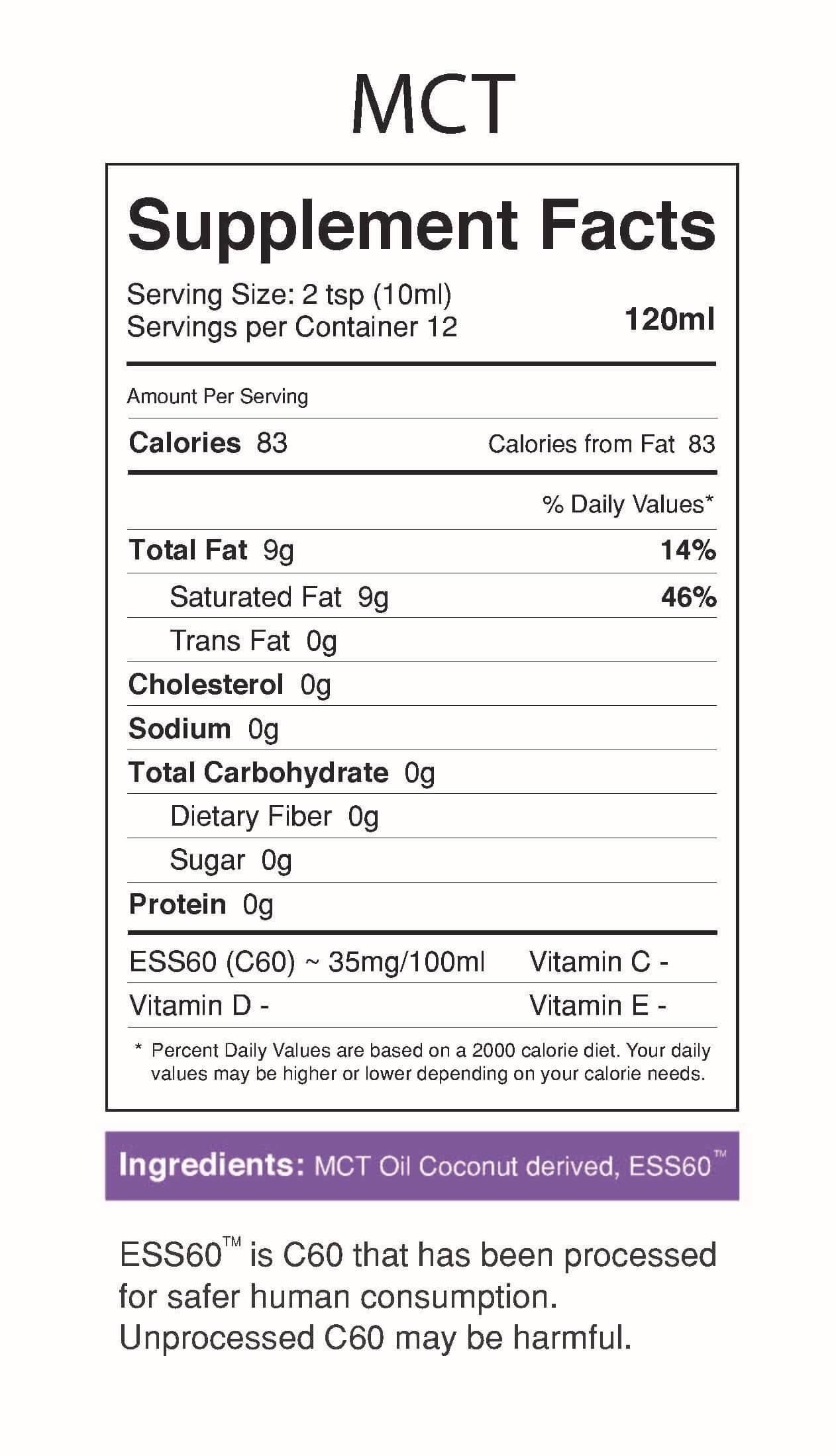 MyVitalC ESS60 in MCT Coconut Oil , Case of 12 bottles (1440ml total)
