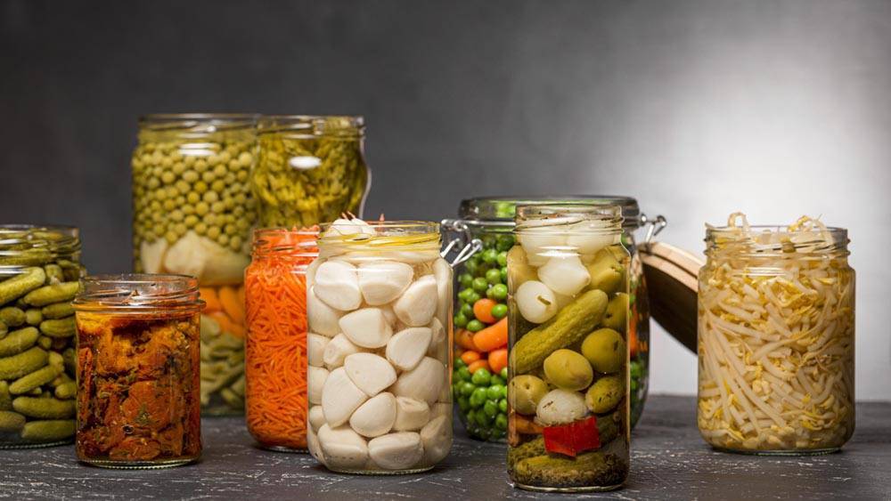 jars of colorful fermented foods