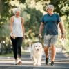 Retired Couple Walking with Dog